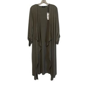 T Tahari Faux Suede Open Front Draped Long Duster Cardigan Tabbed Sleeves NWT